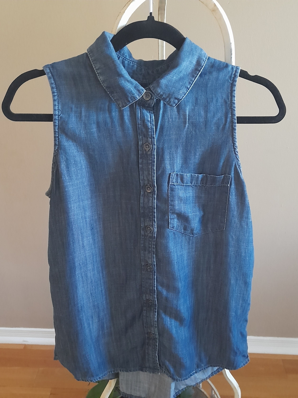 Banana Republic Denim-Look Sleeveless Shirt - Dark Blue